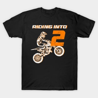 Riding into 2nd birthday boy Dirt Bike gift for kids T-Shirt